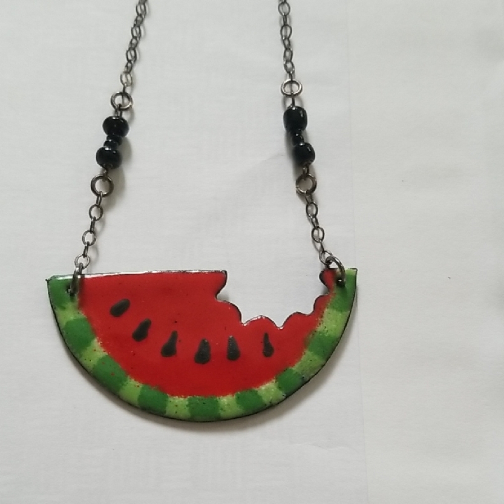 Watermelon Slice Pendant Necklace. Handcrafted Original